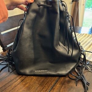 Victoria's Secret NEW Faux Leather Black Backpack with Fringe